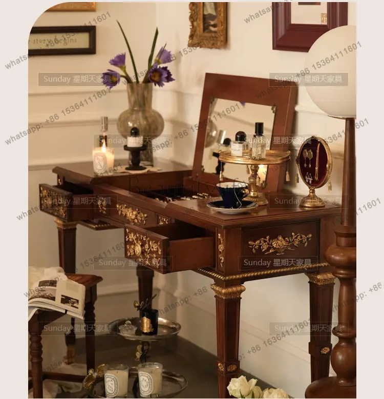American clamshell carved solid wood dresser French retro old makeup table bedroom table