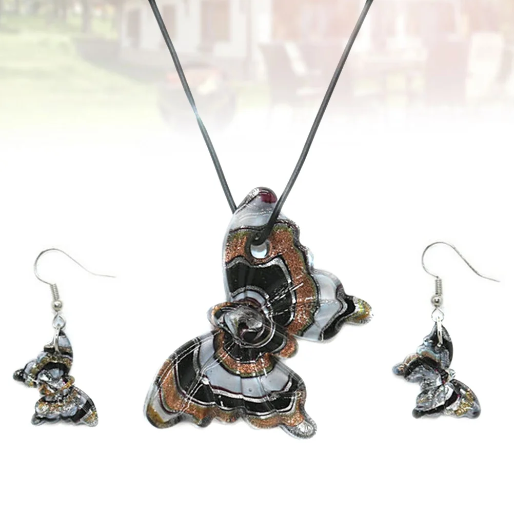 

Glass Pendant Necklace and Earrings Set Black Jewelry for Women Elegant Chic Birthday Anniversary Holiday Gift