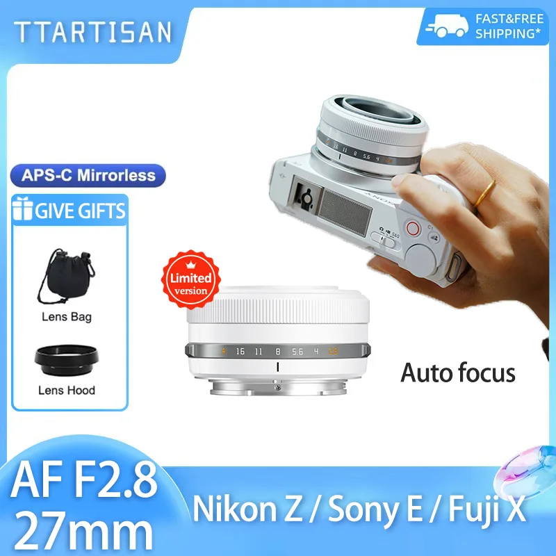 

TTArtisan 27mm F2.8 APS-C Autofocus Camera Lens White Limited Editionfor for Sony A6400 A7III ZVE10 Fx30 Nikon Z5 fujifilm XT100