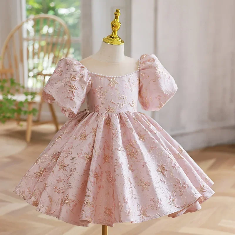 

2025 Girls Dresses Party Wedding Clothes Flower Kids Floral Princess Dress Girl Children Birthday Clothing Elegant Pink Frocks