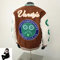 Vandy The Pink Embroidery Green Crossed Racket Club Jacket Men Women Patchwork Leather Sleeve Stylish Outerwear Men's Clothing