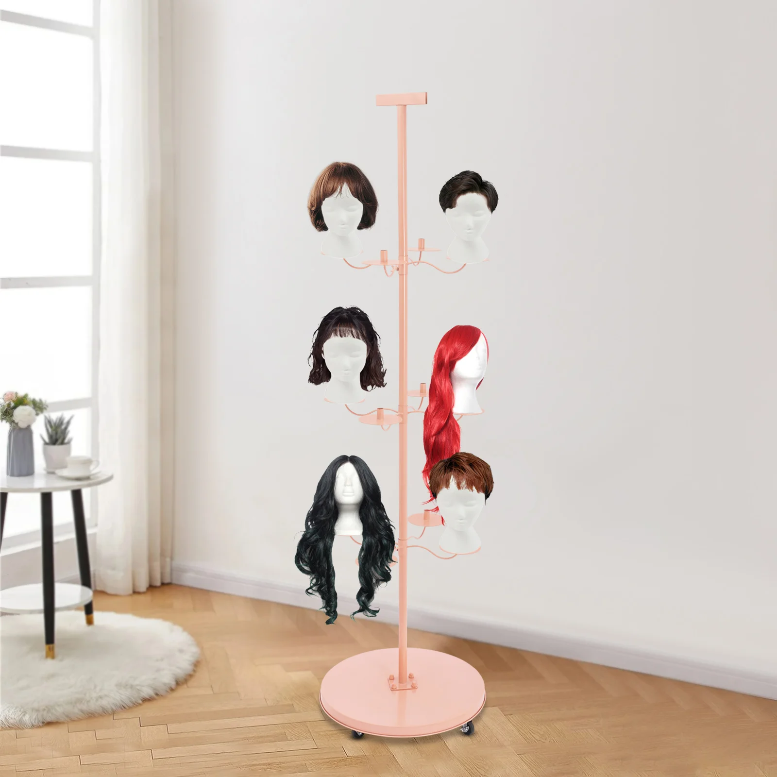 12-Head Wig Head Stand, Pink Metal Wig Display Stand with Round Stable Base, Large Capacity Wig Holder Rack for Multiple Wigs
