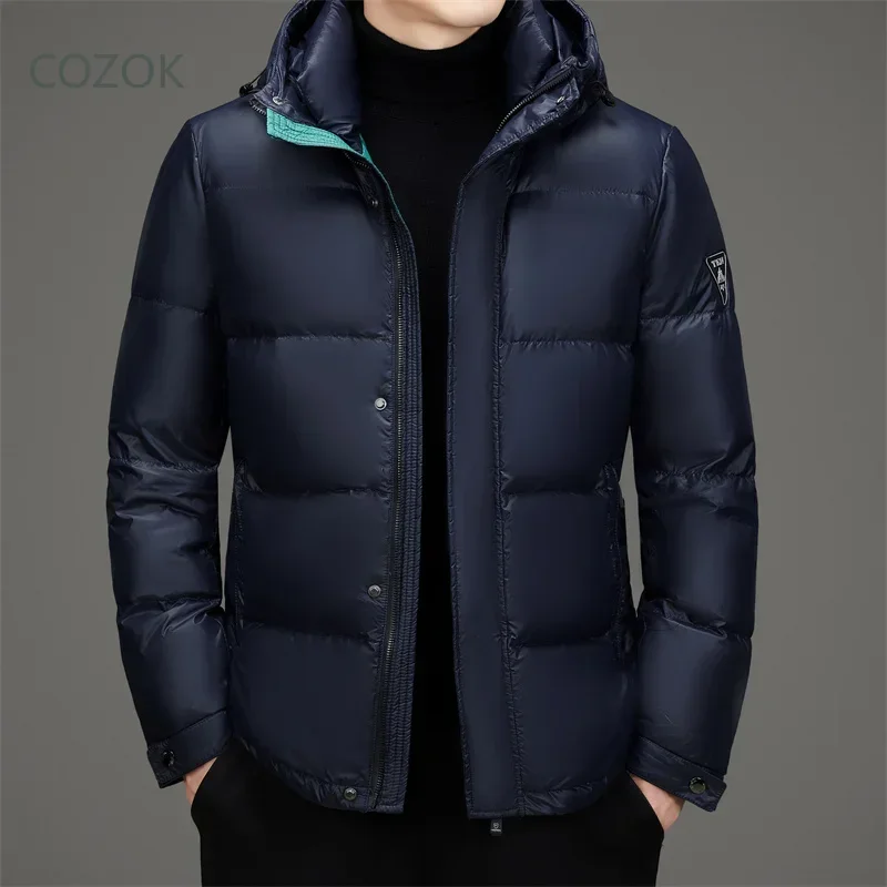 Cozok Schwarz gold abnehmbarer Hut Herren Daunen jacke Designer kleidung Herren Enten Daunen kurze Jacken Winter jacke für Herren Herren mantel