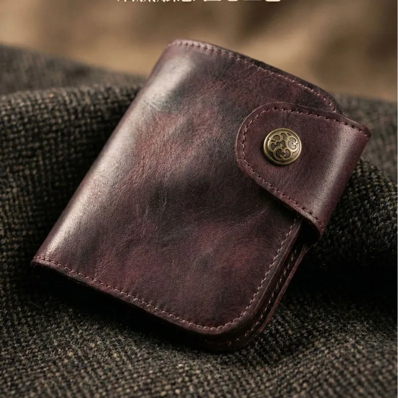 

Мужской кошелек большой вместимости из натуральной кожи, двойной кошелек для мужчин с отделениями для карт, компактный держатель для наличных для мужского EDC-набора.