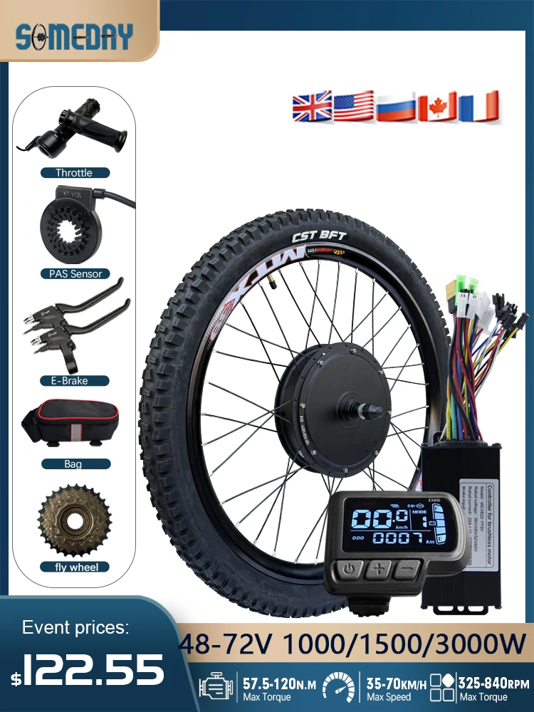 AliExpress NONE MTX Rim Electric Bike Conversion Kit 48V-72V High Power 1000W/1500W/3000W Brushless Gearless Rear Hub Motor Wheel With 2.4 Tire