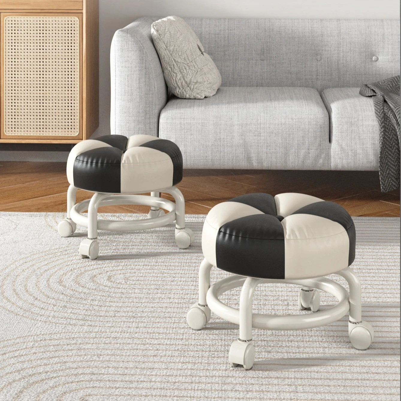 Universal Wheel Silent Rolling Low Stool, Multi-use Movable Kids Chair For Entryway Shoe Change Living Room Tile Grout Work
