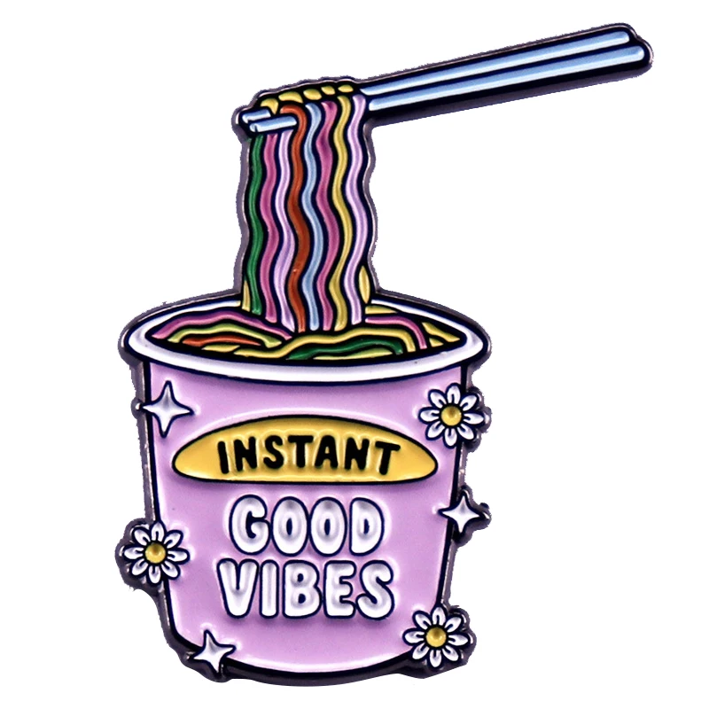 D2200 Cartoon Instant good vibes noodles Brooch on Clothes Lapel Pins for Backpack Cute Badges Enamel Pin Jewelry Accessories