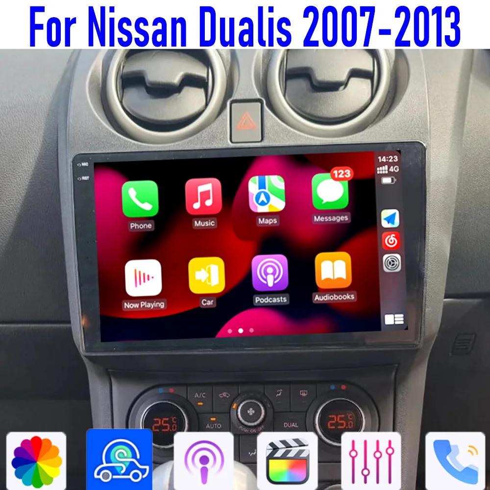 

GPS 9" For Nissan Dualis 2007-2013 Car Radio Head Unit Carplay Apple Android 15 Auto Multimedia Player 4GB-64GB WIFI BT Canbus