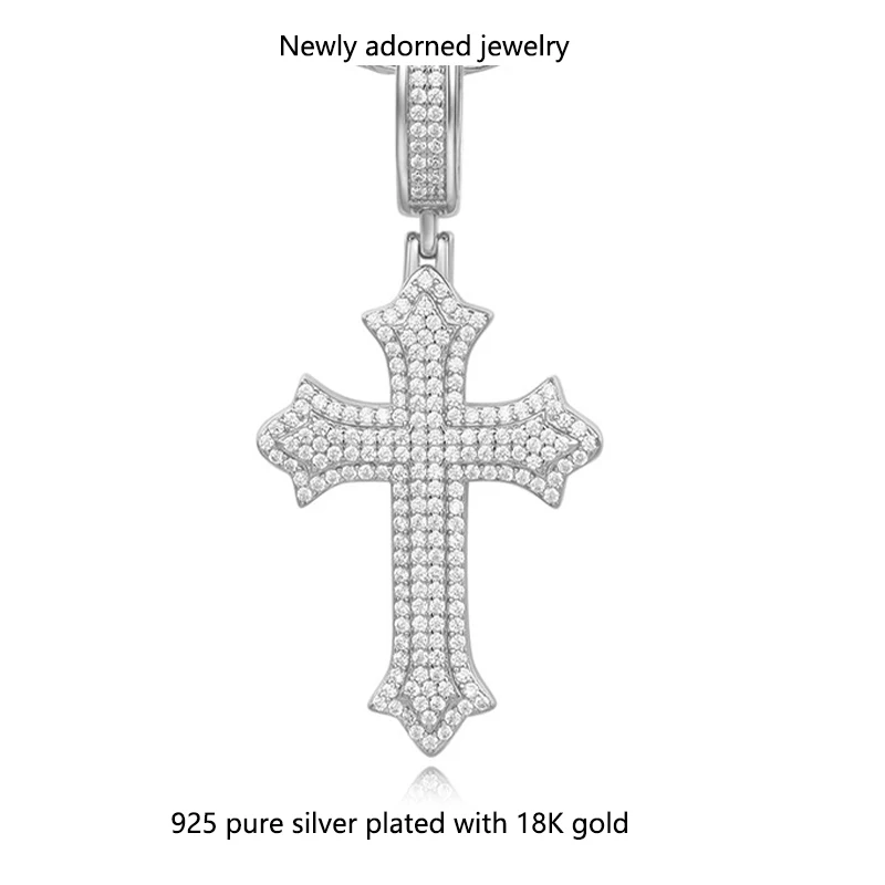 

High-end European and American pure silver moissanite cross pendant without chain, hip-hop style, Amazon cross-border wholesale,