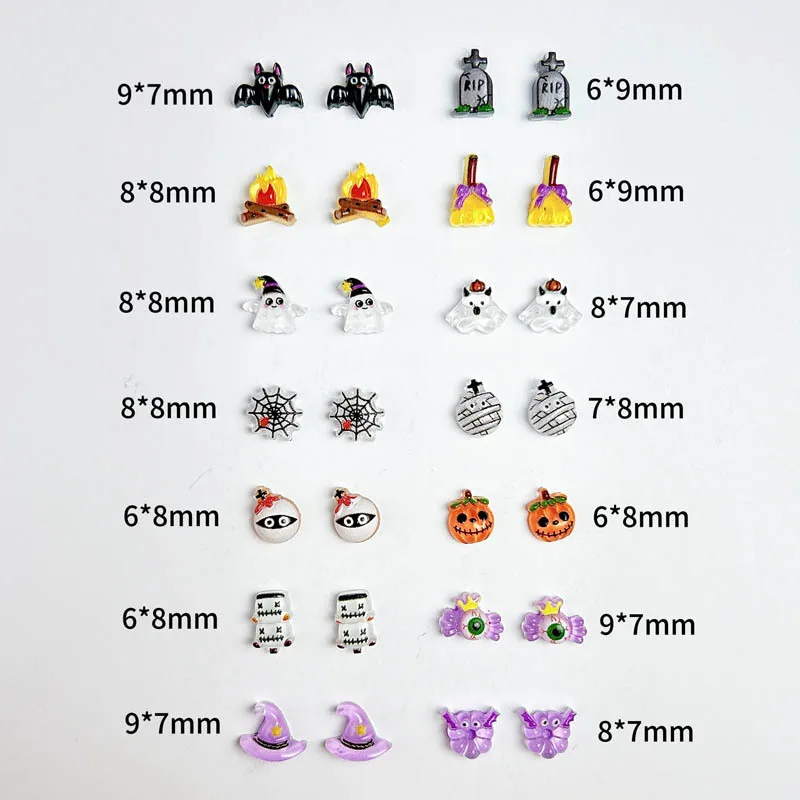 50PCS 3D Cartoon Resin Angel Ghost Tombstone Nail Art Charms Funny Pumpkin Monster Halloween Series Festival Nail Decoration DIY