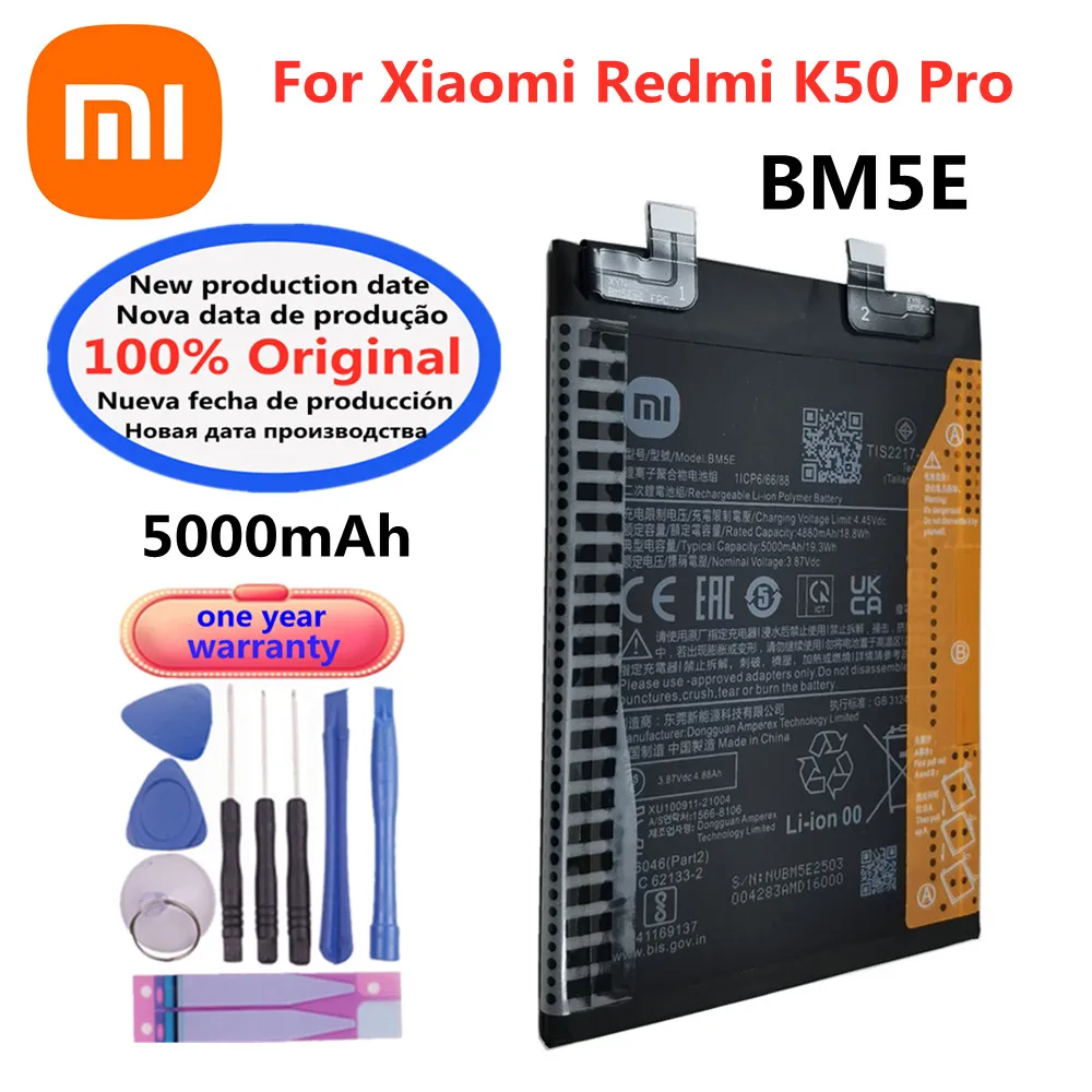 

5000mAh BM5E 100% Original Battery For Xiaomi Redmi K50 Pro K50pro Phone Battery Fast Shipping + Free Tools