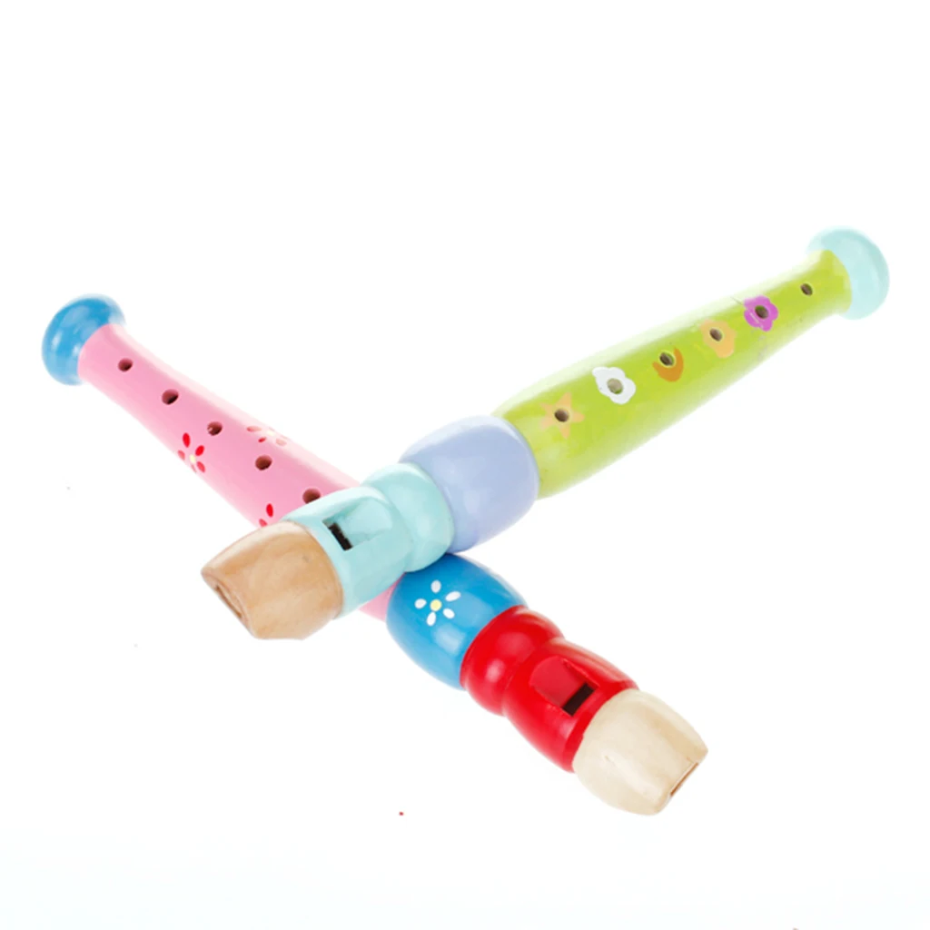 Wood Recorders for Toddler Kids, Colorful Piccolo Flute, Learning Rhythm Musical