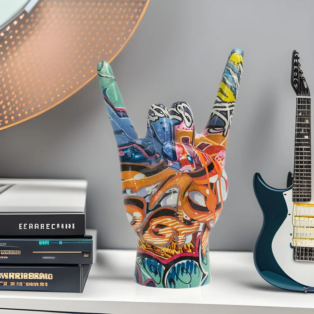 Graffiti Rock Gesture Water Transfer Printing Resin Decorative Items for Home, Bedroom, desktop and Entrance Decoration Crafts