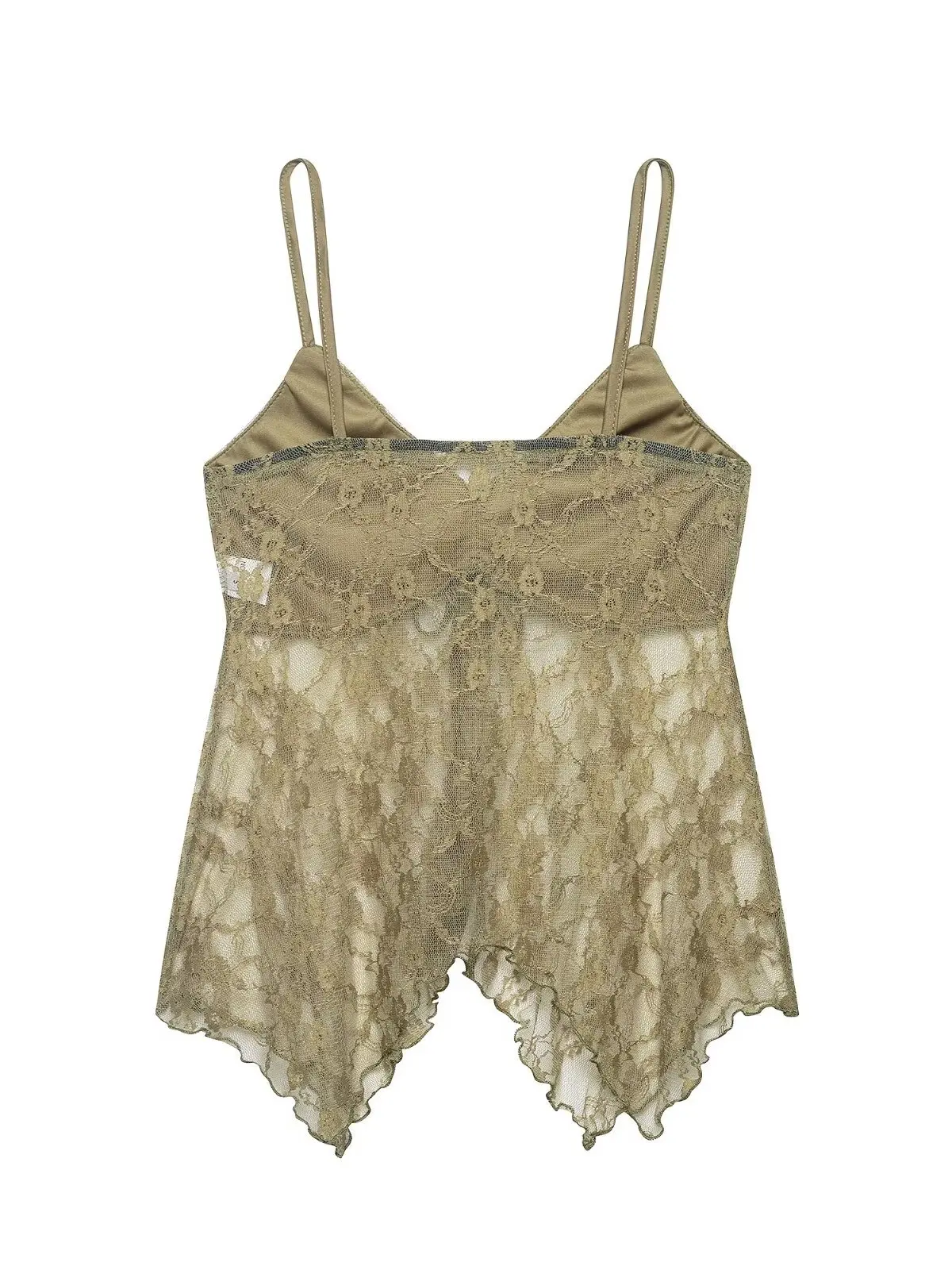 Romantic Vintage Lace Strap Vest Women's Green Sexy Asymmetrical Beach Top Women's Fashion Outerwear Polyester Fiber