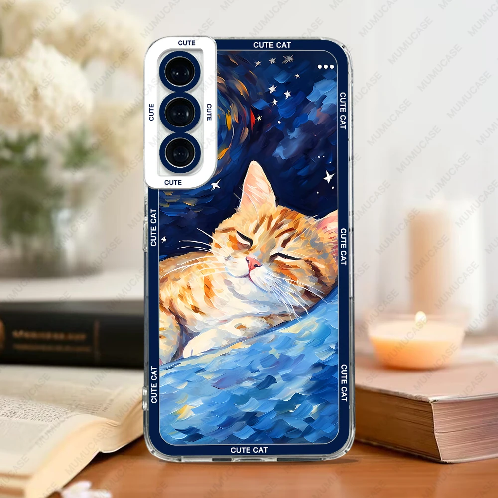 Phone Case For Samsung Galaxy A12 A13 A14 A21S A22 A24 A50 A31 A32 A33 A34 A51 A52 A53 A54 A71 A72 A73 Soft Cover Cute Cat