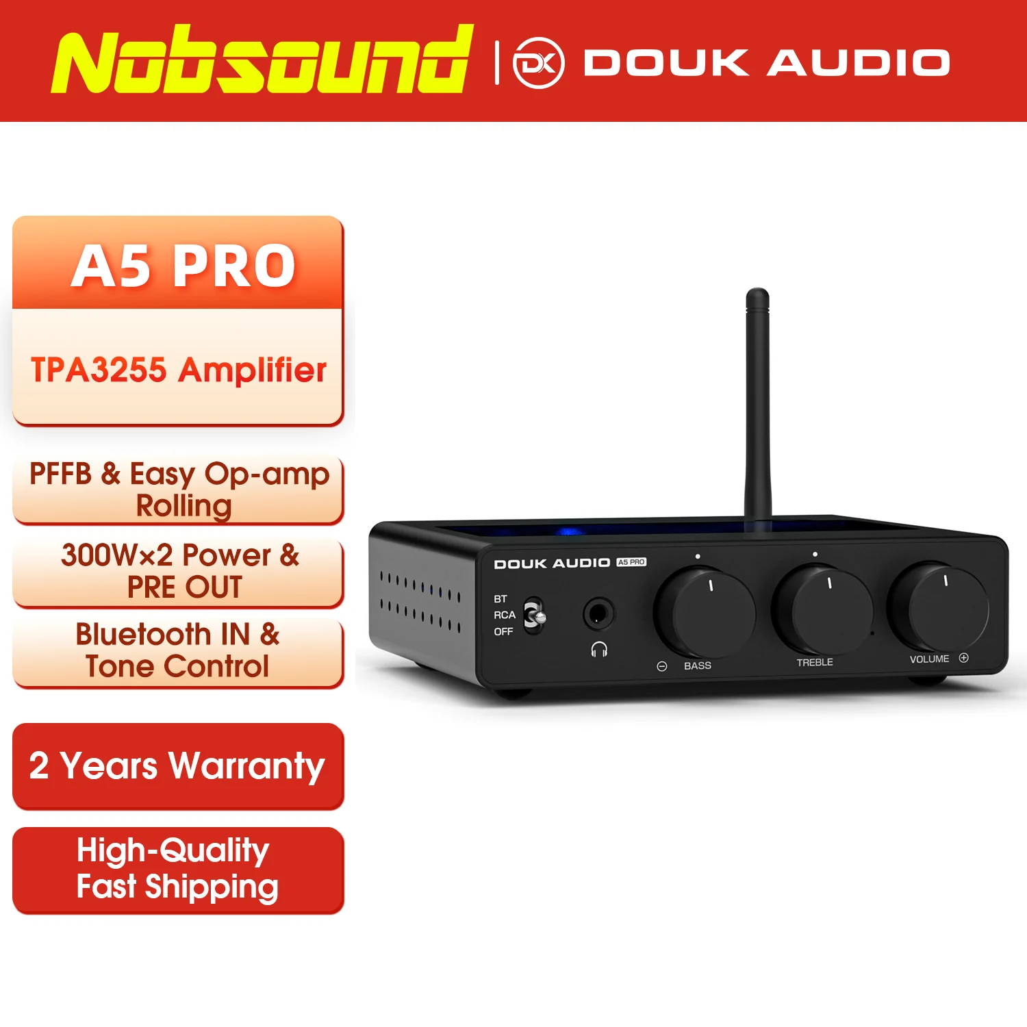 Nobsound A5 PRO TPA3255 Receptor Bluetooth Amplificador Digital HiFi Clase D Amp Amplificador de Audio Estéreo