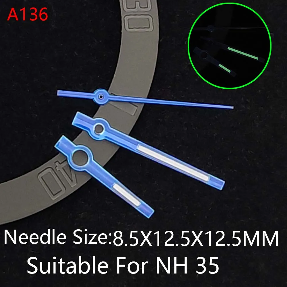 Kit di modifica luminosa per NH35 caliber A130 ~ A136 lancette dell'orologio, orologio NH35 lancette luminescenti verdi Super luminose