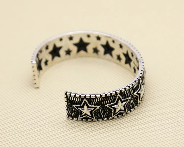 Punk Sterling Silver Star Bracelet Men's Open Style Personalized Accessories Vintage Thai Silver Five Point Star Bracelet