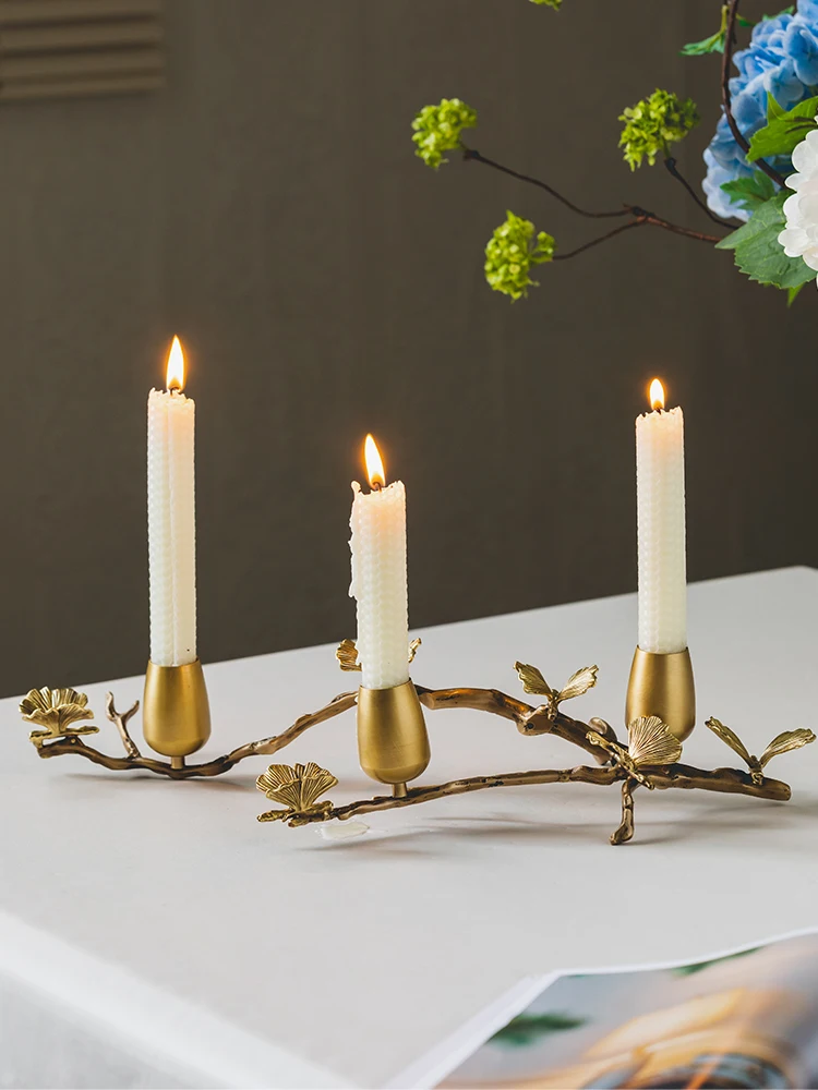 Metal Brass Candlestick Candle Holder Golden Ginkgo Leaf European Style Antique Desktop Crafts Home Decoration