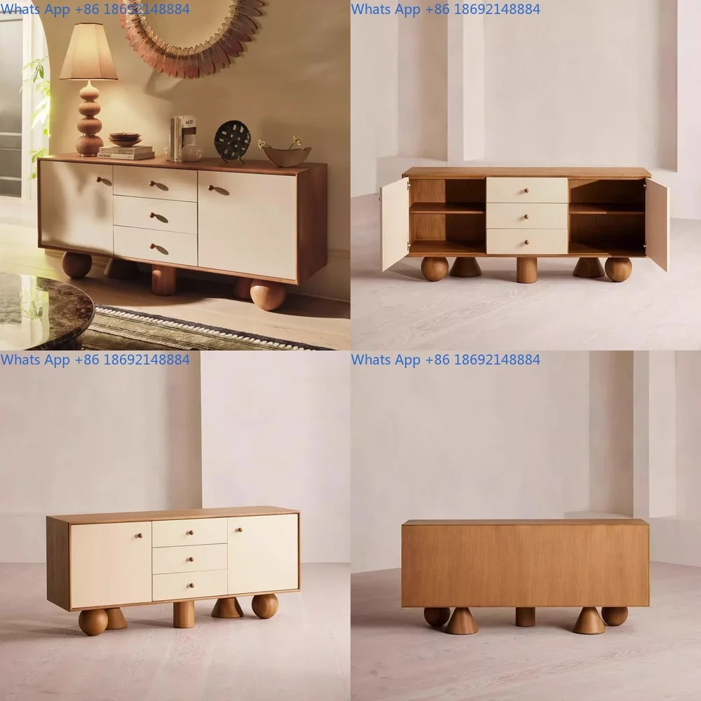 

Creamy Style Solid Wood Sideboard Living Room Wall Mounted Tea Cabinet Vintage Multi Functional Storage Hallway