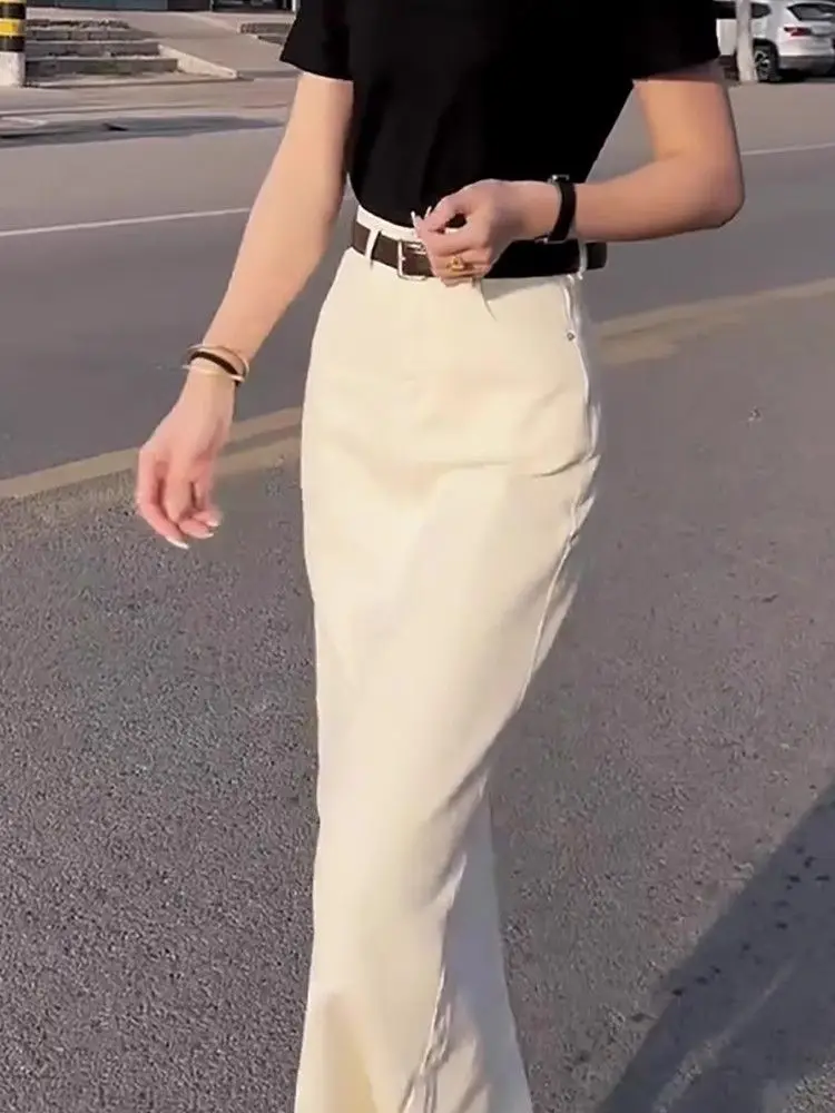 

Лето 2023. Юбка-трапеция с высокой талией. Корейская юбка-миди на молнии с пуговицами. Универсальная джинсовая юбка с разрезом в B...