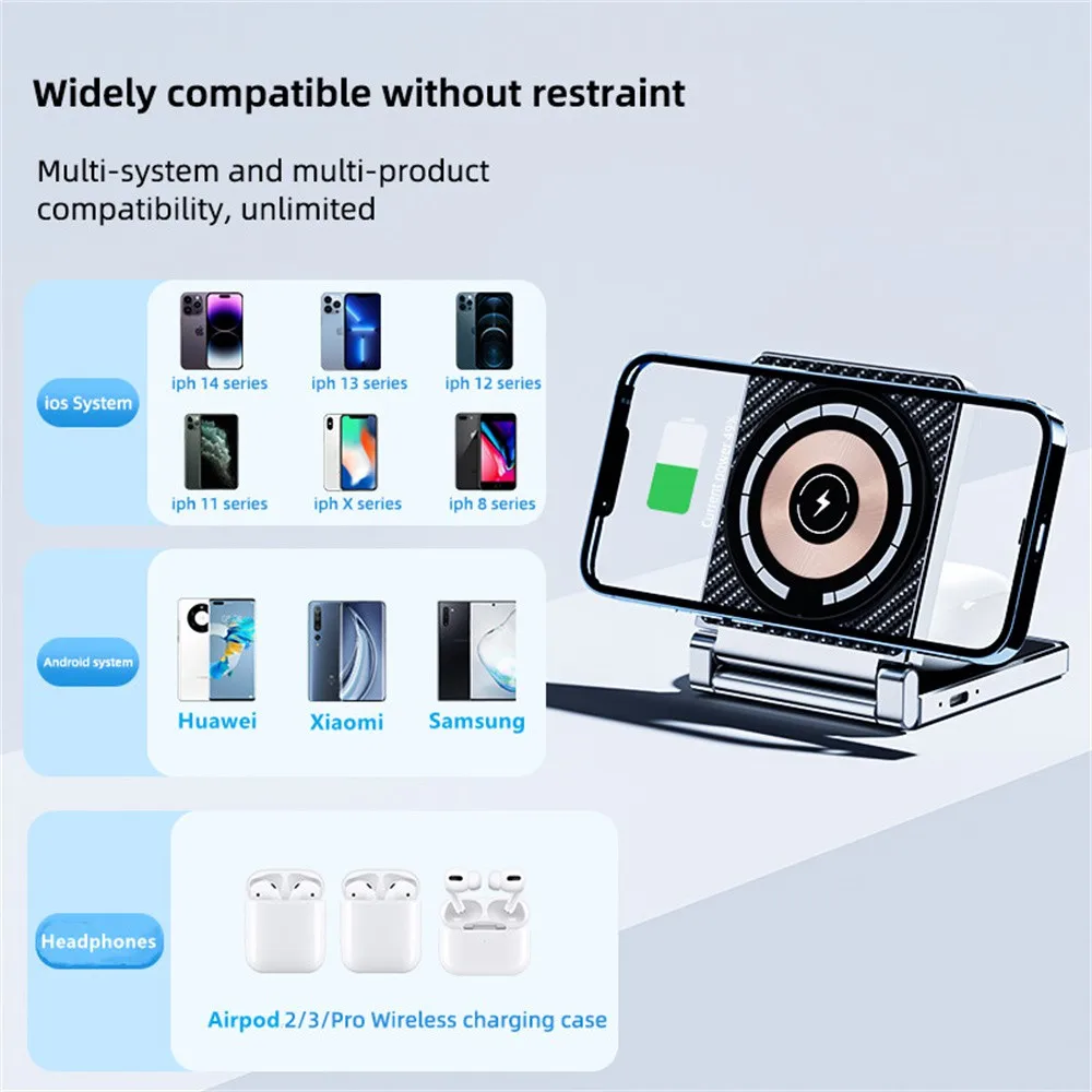 2 IN 1 Foldable Wireless Charger Pad Stand Magnetic Fast Charging Dock Station Holder For iPhone 15 14 13 12 Pro Max Airpods 3 2