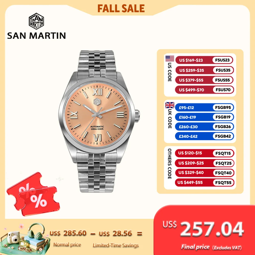 San Martin 38.5mm YN55 Automatic Mechanical Watch Men Wristwatch Luxury Waterproof 10ATM Vintage Business Classic Satti SN0050-2