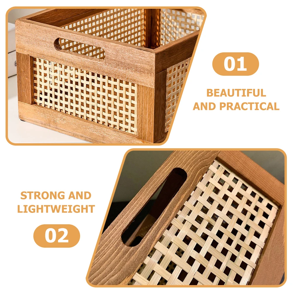 

Solid Wood Storage Baskets Woven Decorative Organizer for Home Bedroom Bathroom Desktop Toy Book Snack Holder