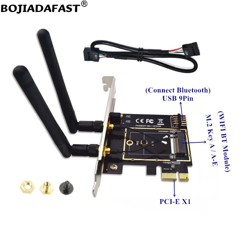 PCI Express PCI-E 1X To NGFF M.2 Key A+E Key-E Wireless Adapter Card For WiFi BT Module