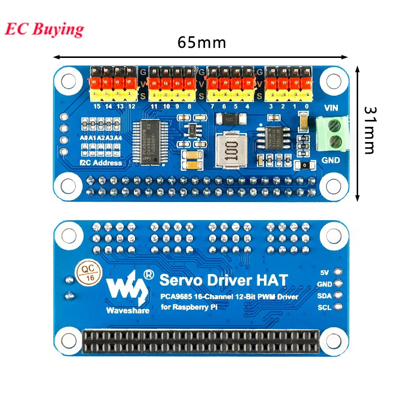 16 Channel Servo Driver HAT PWM Servo Motor Driver Module Shield Expansion Board HAT for Raspberry Pi RPI Zero W WH 3B Plus 4B