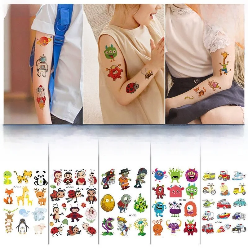 

Waterproof Sweatproof Cartoon Animal Car Temporary Tattoo Stiers Kids Fun Temporary Body Art Decals Cross-Border