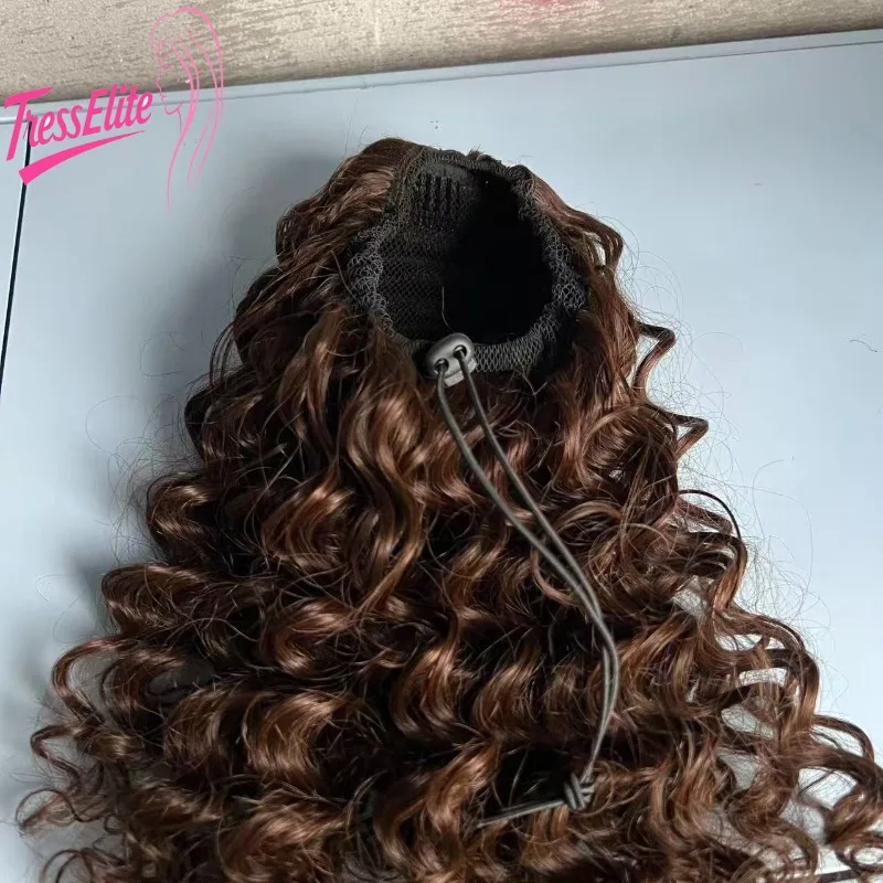 Rambut Manusia Berkualitas Tinggi Model Kinky Wave Ponytail dengan Tali Serut Jaring Elastis Tekstur Lembut Daya Tahan Tampilan Alami Gaya Serbaguna