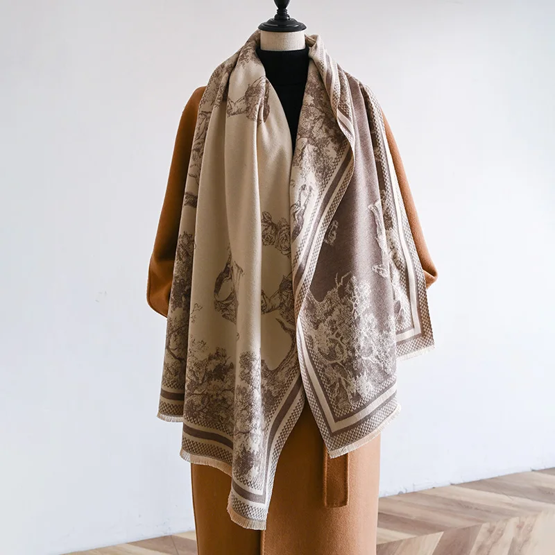 Écharpe en cachemire imitation camel, design de marque de luxe, écharpe épaissie, châle silencieux, foulard, moufle, automne et hiver, nouveau, 2024