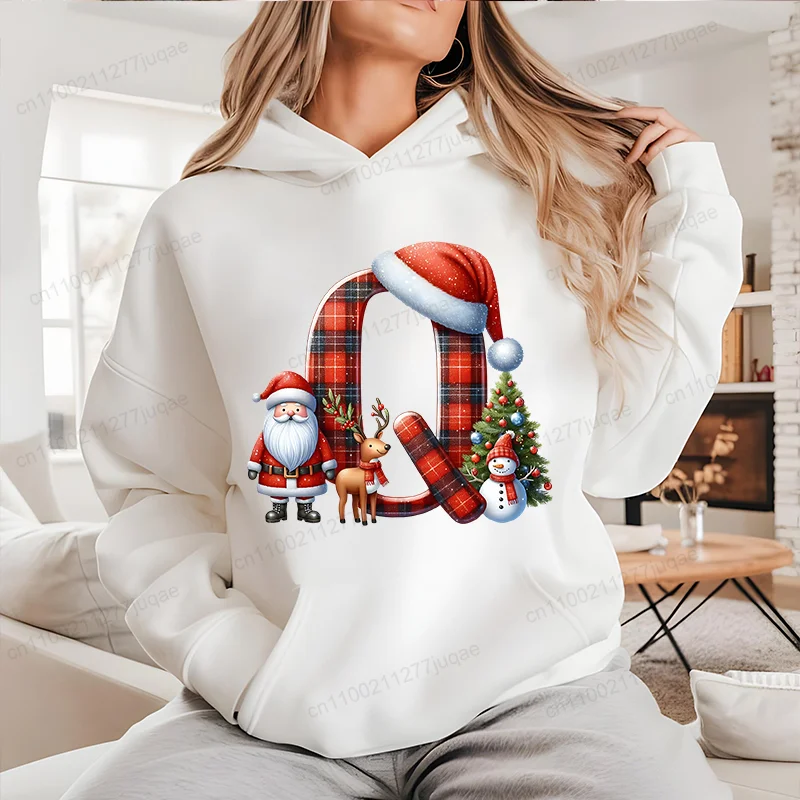 Natal alfabeto carta design feminino hoodies sportwear velo hoodie festivo feriado moda casual camisa roupas personalizadas