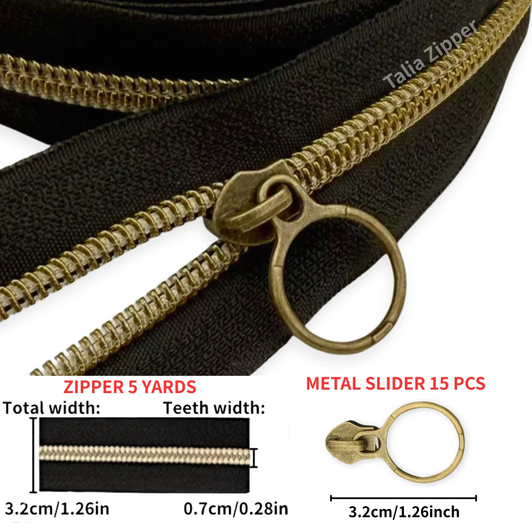 15Pcs #5 Metal Nylon Coil 5 Yards 15 Slipper, Suitable for Handbag Making Supplies, Shoes, Backpack Accessories, DIY Wallet
