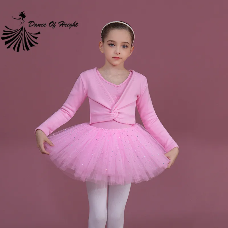 Winter 3 Piece Ballet Dress Warm Up Fleece Wrap Top Bowknot Leotard Sparkle Sequin Tutu Skirt Long Sleeve Luxury Princess Costum