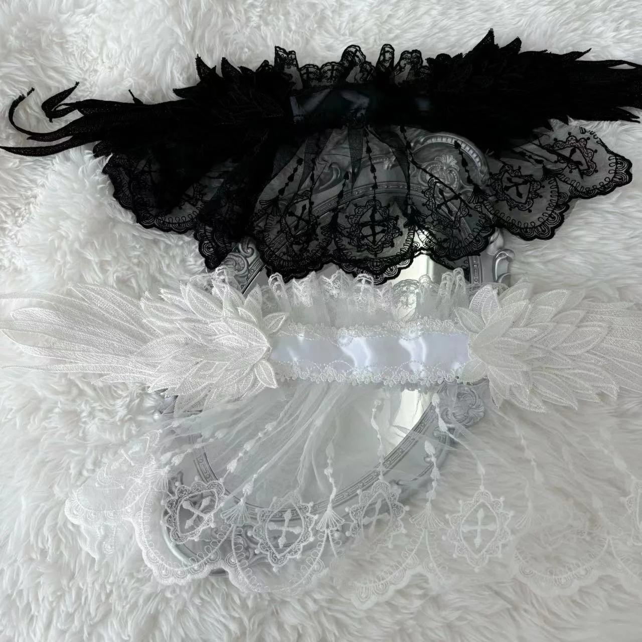 Women's Harajuku Steampunk Y2K Black/White Angel Wings Headwear Bow Headband Lolita Gothic Headwear and Hair Accessories