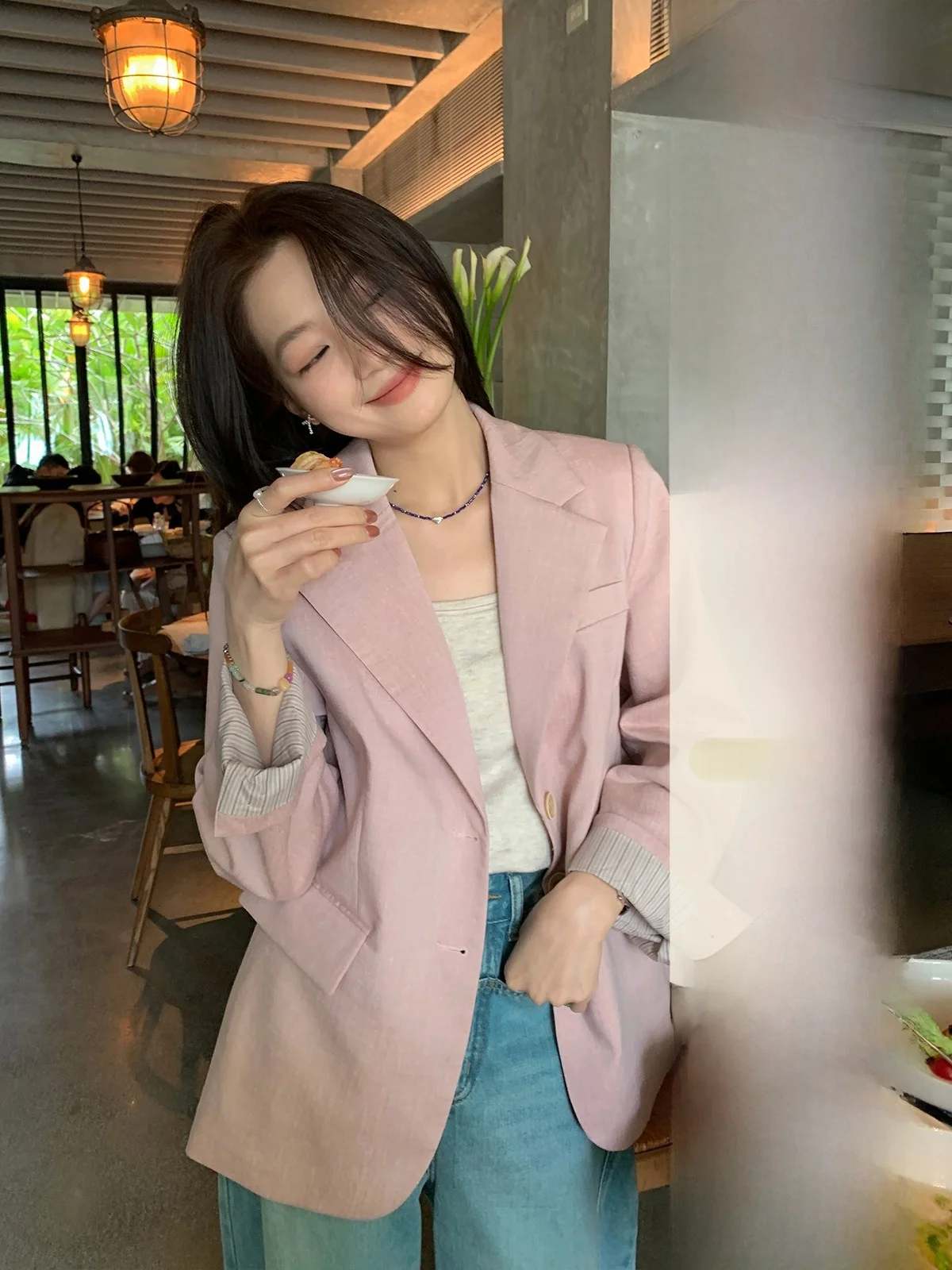 

Sisilyon льняной смеси, повседневный тонкий женский костюм Jaet, весенне-осенний свободный крой, длинный свеч на одной пуговице