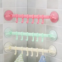 6 Hooks Movable Bathroom Hooks Plastic Suction Cup Kitchen Hanger Organizer Bathroom Accessories Flexible Storage Rack Shelf