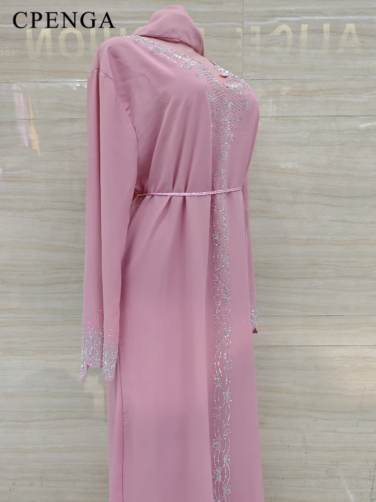 Luxury Dubai Diamond Muslim Modest Dress for Women Elegant Arabic Femme Hijab Abaya 2024 Islamic Long Sleeve Turkey Clothing