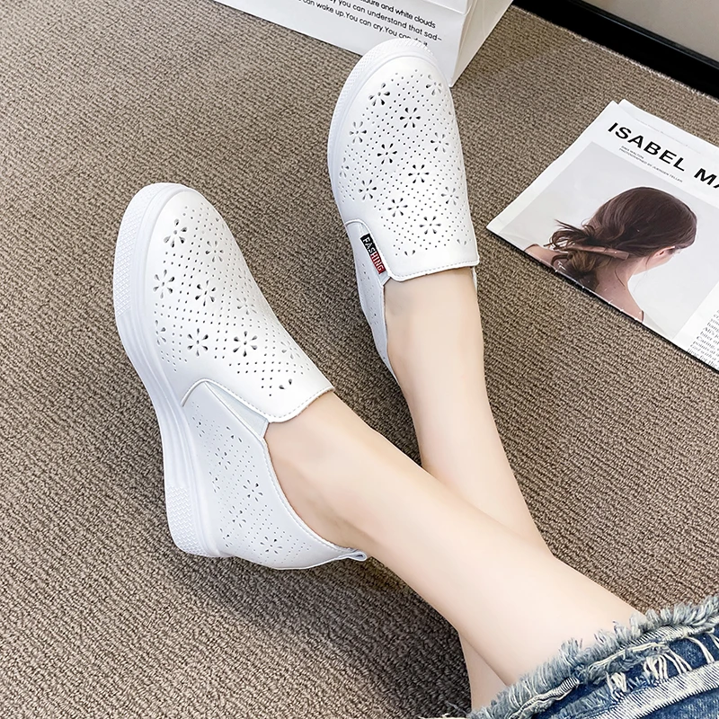 Shoes for Women 2023 Fashion Spring and Autumn Women's Vulcanize Shoes Round Toe Hollow Out Flat Platform Breathable Shoes Women