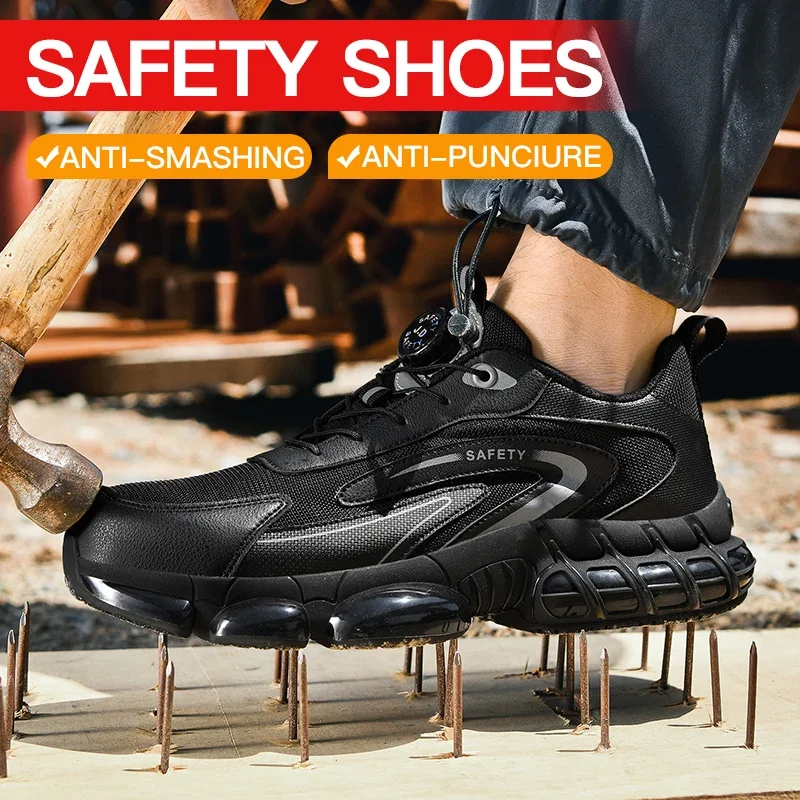 

Men's Work Shoes with Rotating Buckle Fashion Casual Shoes Anti-Smash Anti-Puncture Women's Safety Shoes Protective Boots