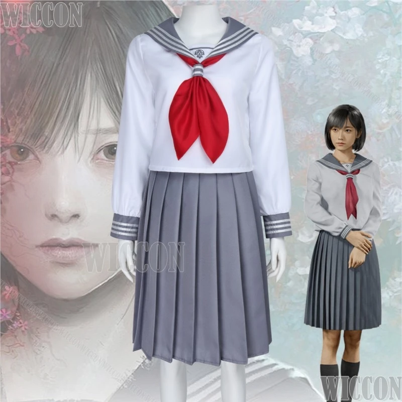 2025 Horro Game Shimizu Hinako تأثيري اليابانية زي مدرسي بدلة بحار فتاة فستان أزرق/رمادي/أزرق 3 ألوان هالوين الزي