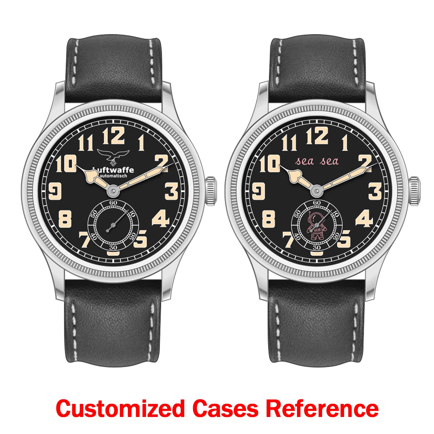 Mark Automatik-Pilotenuhr mit individuellem Zifferblatt und Logo, 38mm, Vintage, C3-Leuchtmasse, gewölbtes Bubble-Glas, Öl-Lederarmband – personalisierte Uhren