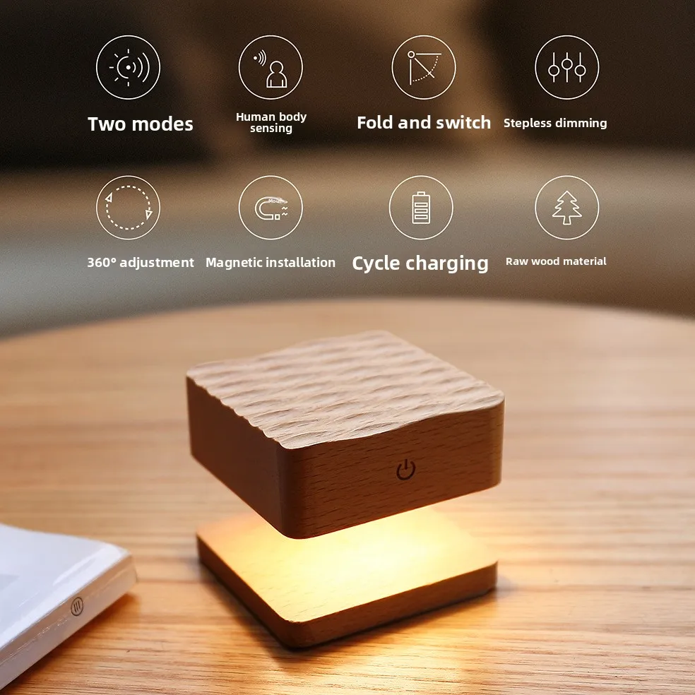 Excellent solid wood gravity-sensing, floating cable-free charging wall light with magnetic separation design and touch control