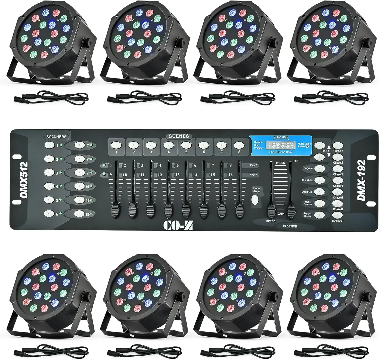 

CO-Z LED Stage Lights DMX, 8 pcs 18x3W RGB Par Can Lights Package with DMX Controller Sound Activated Stage Effect Lighting for