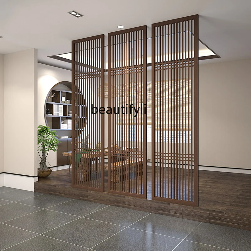 

America Black Walnut Wooden Screen Partition Entrance Entrance Living Room Entrance Solid Wood Grille Chinese Background Wall