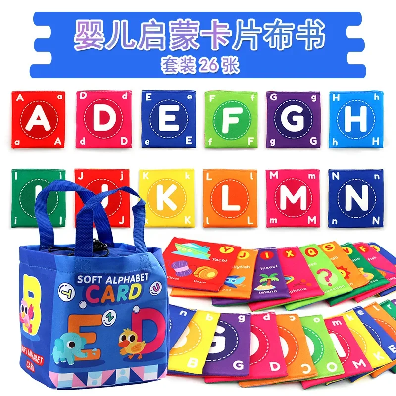 26pcs/set Baby Cloth Book Soft FlashCards with Cloth Storage Bag Graphic Alphabet Digital Cognition Toys Baby Educational Cards