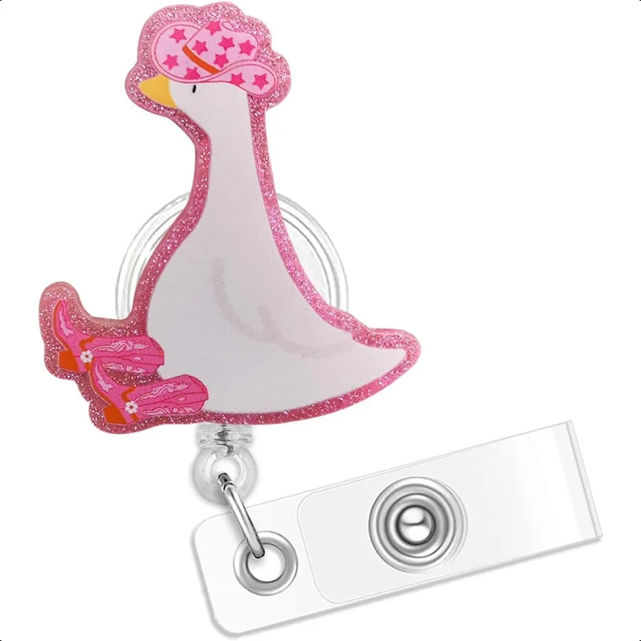 

GSHLGAO Pink Silly Goose Badge Reel Retractable ID Card Holder with Alligator Clip Cute Animal Design for s Teachers Students