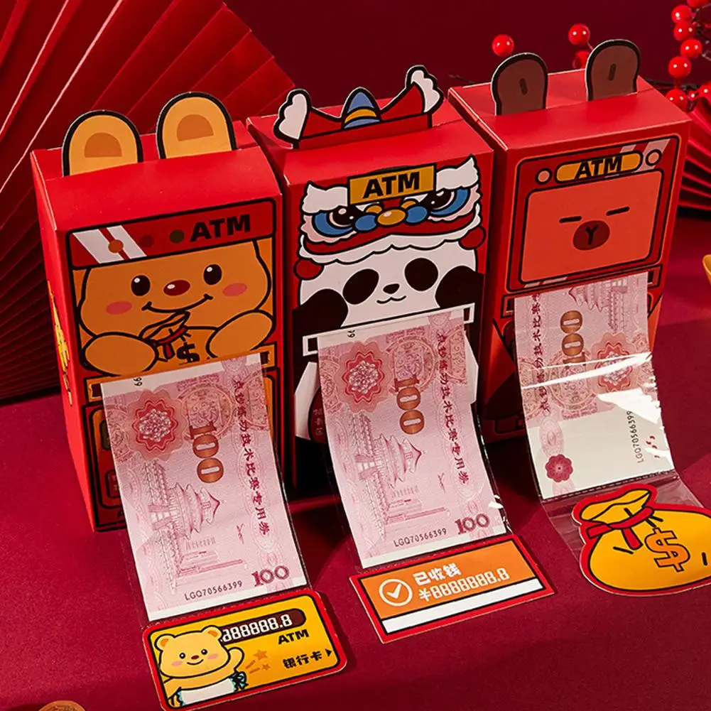 ATM Red Envelope For 2025 Snake Year Chinese New Year Red Envelopes Red Packet Cartoon Money Pouch Protection Supplies